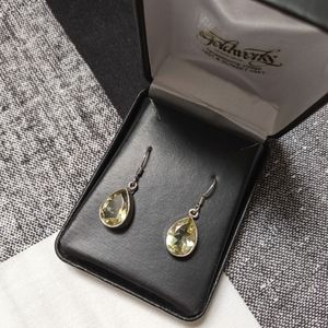 Peridot teardrop sterling silver earrings with box NIB August Birthday gemstone